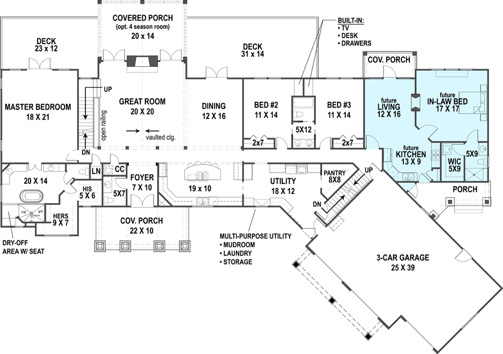 craftsman house plan with in-law suite - Plan 1443